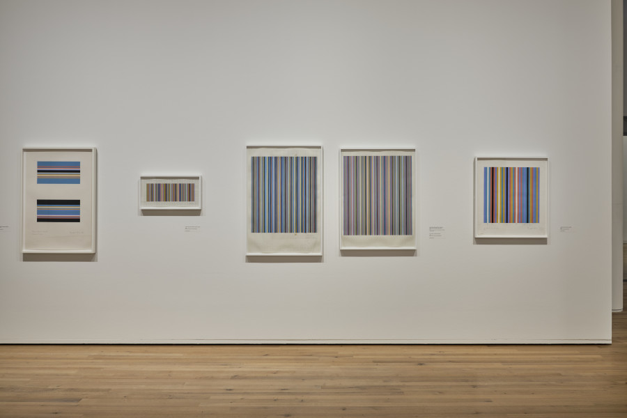 Exhibition view, Bridget Riley, Looking and Seeing, Doing and Making, Zentrum Paul Klee, 2022. Photo: Rolf Siegenthaler, © Zentrum Paul Klee, Bern.