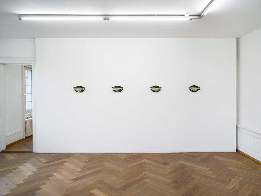 alfatih, Adagio for fish: Barry, Brenda, Lin- da, Malcolm, 2026, exhibition view Kunst- haus Langenthal. Photo: Cedric Mussano, Kunsthaus Langenthal. Courtesy: the artist.