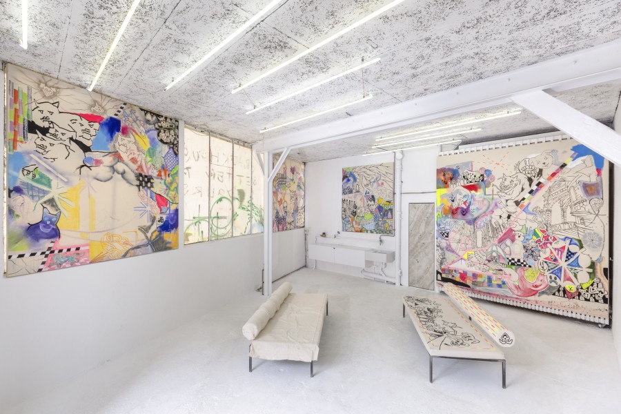 Exhibition view, MY CRACKHOUSE IS BETTER THAN YOURS, Finn Massie, KISSED THEN BURNED, 2025. Photo credit: Antoni Aeby