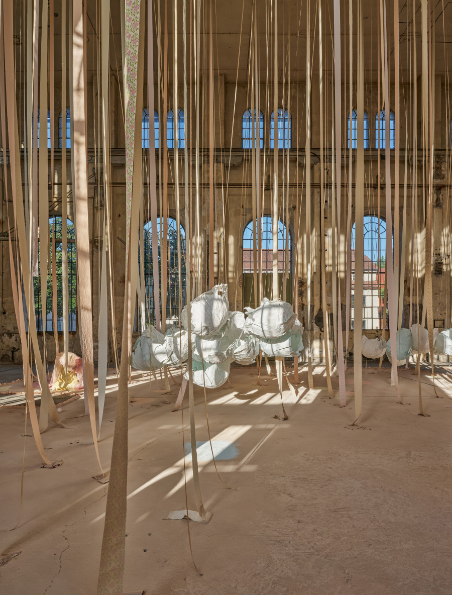 Karla Black, 'Safety As A Stance', 2025, installation view 'Karla Black', Kunstraum Dornbirn 2025, Photo Günter Richard Wett, © Karla Black, Courtesy Galerie Gisela Capitain, Cologne and Modern Art, London.