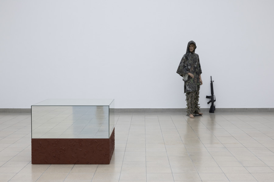 John Miller, Sunken World, 2021 (front), Courtesy Galerie Johann Widauer, Innsbruck and the artist. John Miller, Richard Hoeck, Camouflage on a Mannequin (male mannequin), 2008. Courtesy the artists. Photo: Gina Folly