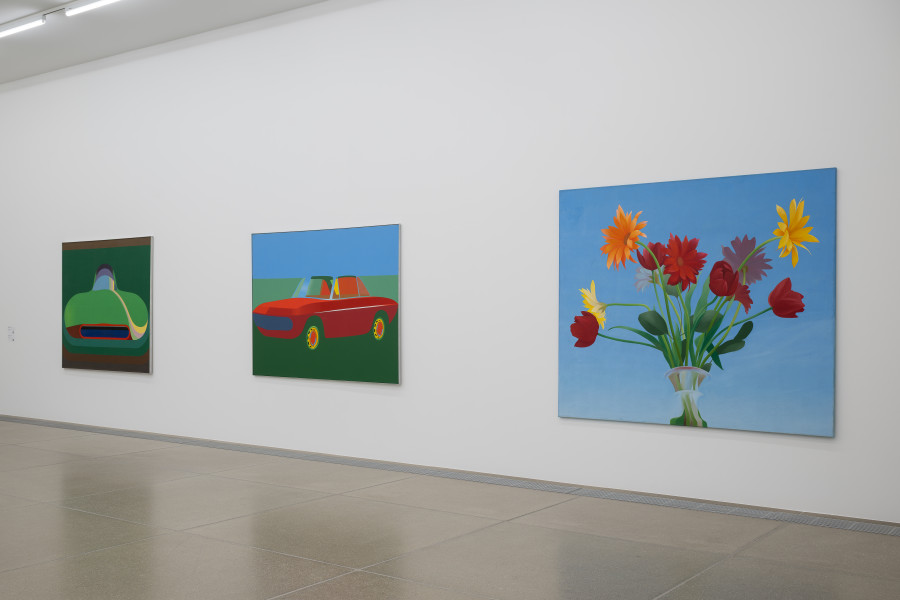 Ausstellungsansicht Miteinander nebeneinander Die 1970er und Aarau, 12.6.–6.9.2026, Aargauer Kunsthaus. Markus Müller, Bolide, 1968. Markus Müller, Fulvia, 1968. Markus Müller, Blumenstrauss, 1970. Foto: ullmann.photography