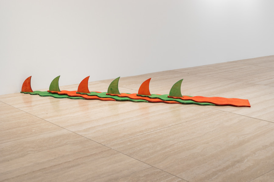 Sam Poritt, Procession, 2021, Pigment Ink, Screws, Tung Oil, Plywood, 16 x 174 x 22.5 cm. Photo: Kilian Bannwart