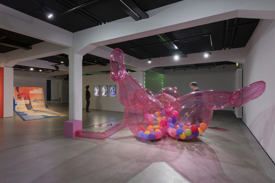 Exhibition view «UBERMORGEN, Johanna Müller, Giulia Essyad. Swiss Media Art – Pax Art Awards 2023», 2024, HEK, photo: Franz Wamhof