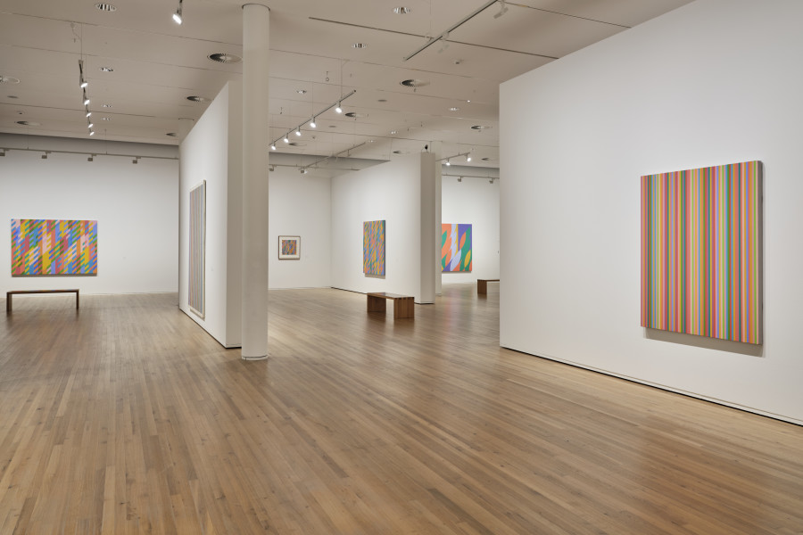 Exhibition view, Bridget Riley, Looking and Seeing, Doing and Making, Zentrum Paul Klee, 2022. Photo: Rolf Siegenthaler, © Zentrum Paul Klee, Bern.