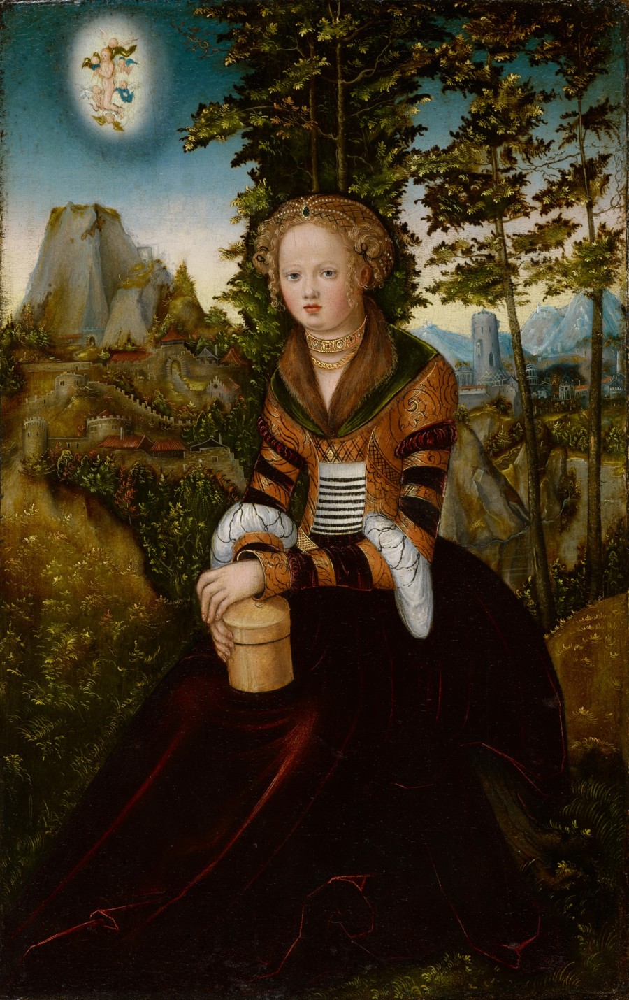 Die hl. Maria Magdalena, Lucas Cranach d. Ä., Holz, HxB: 41 x 26 cm, Inv. G 2016.22, Creditline: Kunstmuseum Basel- Schenkung aus Privatbesitz, Photo Credit: Kunstmuseum Basel - Martin P. Bühler