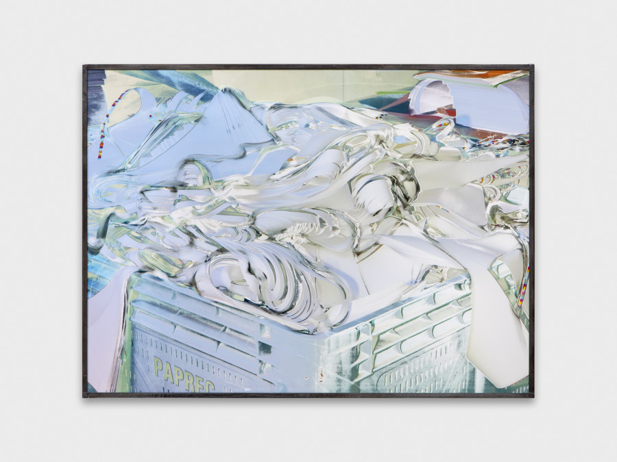 Jean-Vincent Simonet, Untitled (heirloom), 2022, Inkjet print on plastic foil, fingertips intervention, handmade lead frame, anti-reflective glass, 31 × 42cm. Photography: Philipp Rupp / Julien Gremaud. Courtesy of Sentiment and the artist