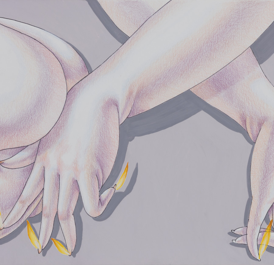 Sarah Slappey, Lavender Flame Fingers II, 2020. Colored pencil, pen and gouache on paper, 27.9 x 31.1 cm 11 x 12 1/4 in. Photo Credit: Annik Wetter.