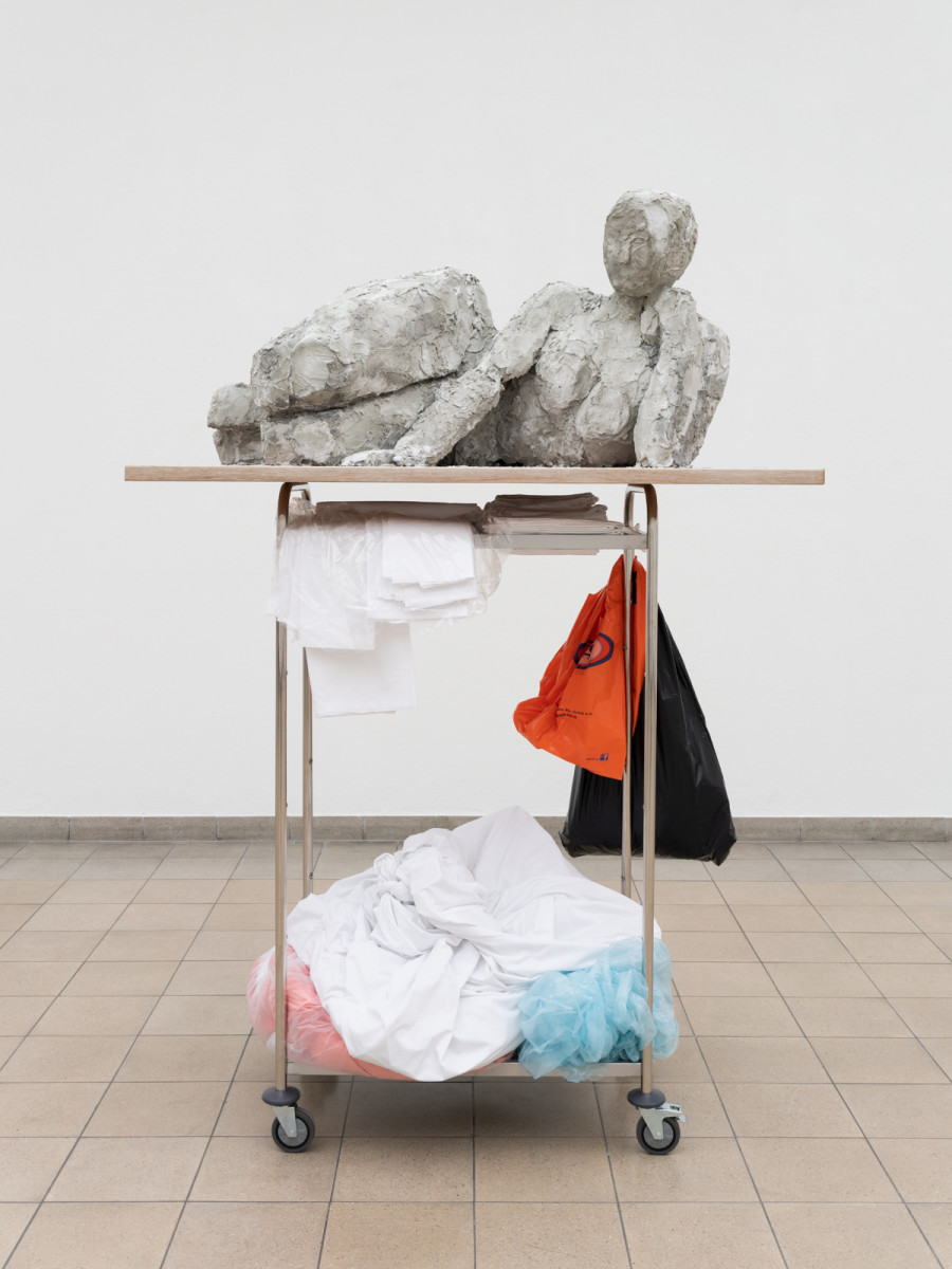 Nicole Wermers, Reclining Female #3, 2022, exhibition view, Kunsthaus Glarus, 2022. Courtesy the artist; Herald St, London; Tanya Bonakdar Gallery, New York; and Produzentengalerie, Hamburg. Photo: Gunnar Meier