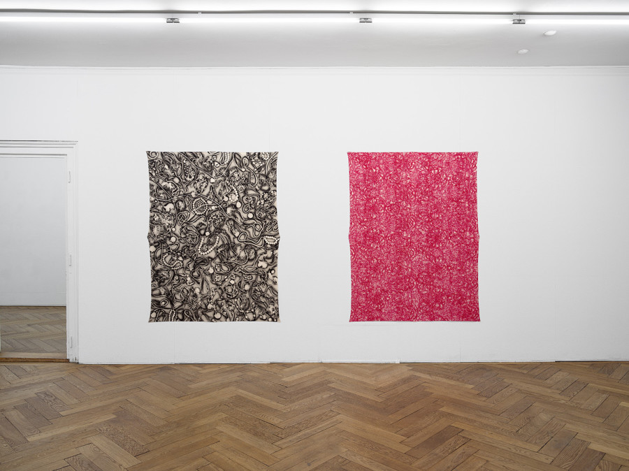 Christelle Kahla, Weight of Adornment , 2026; Scars in Bloom, 2026, exhibition view Kunsthaus Langenthal. Photo: Cedric Mussano, Kunsthaus Langenthal. Courtesy: Christelle Kahla.