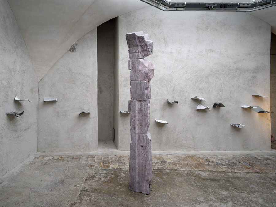 Exhibition view Ceylan Öztrük «Pink Tabula Rasa», Cabaret Voltaire 2023; Ceylan Öztrük, Phantasm Manifesto: 5 Pieces, 2023; Ceylan Öztrük, Choreographed Manifestos, 2023. Photo: Cedric Mussano.