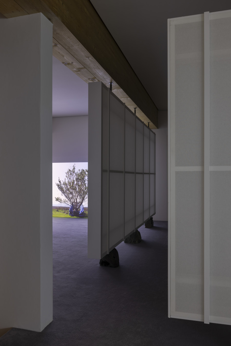 Janis Rafa, Winter Came Early, 2015. Installation view of “Lantern With No Walls”, Fondazione In Between Art Film at Tarmak 22, Gstaad, 2024. Courtesy of the artist and Fondazione In Between Art Film. Photo: Andrea Rossetti