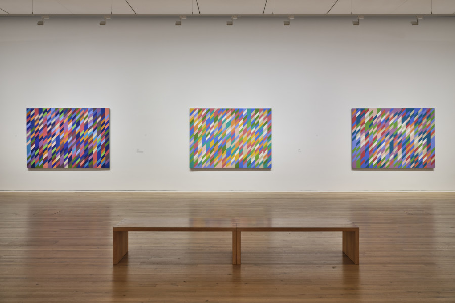 Exhibition view, Bridget Riley, Looking and Seeing, Doing and Making, Zentrum Paul Klee, 2022. Photo: Rolf Siegenthaler, © Zentrum Paul Klee, Bern.