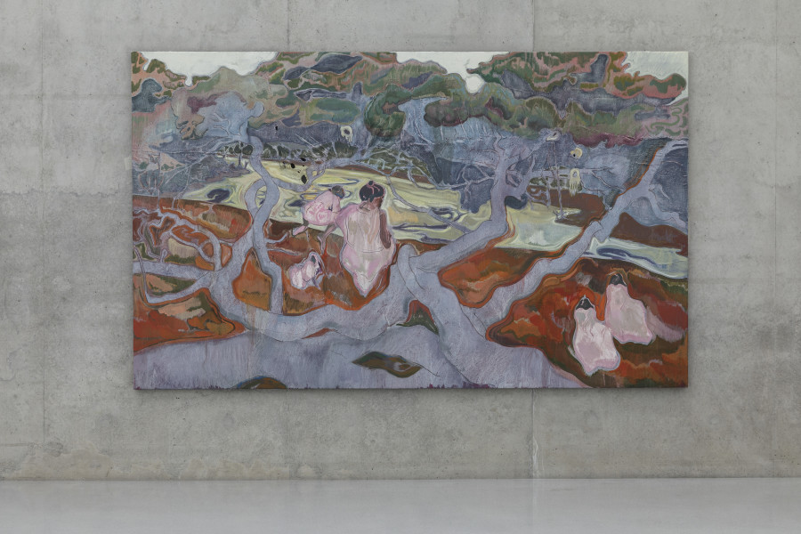 Michael Armitage, Baikoko at the mouth of the Mwachema River, 2016 Installation view second floor Kunsthaus Bregenz, 2023. Photo: Markus Tretter. Courtesy of the artist and Collection of Yuz Foundation. © Michael Armitage, Kunsthaus Bregenz