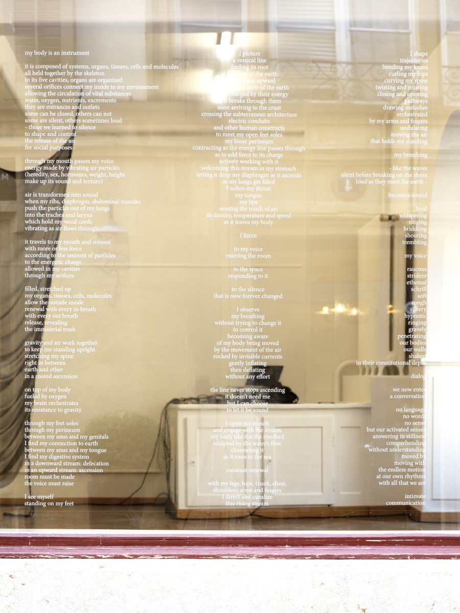 Lara Dâmaso, a score for various paths to a polyphony, 2022. Vinyl foil on window. Credit photo: © James Bantone