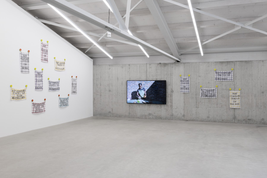 Helena Uambembe, How To Make a Mud Cake, 2021/2026; May contain traces of… , 2025. Courtesy of the artist and Jahmek Contemporary. Ausstellungsansicht / Installation view Kunsthaus Baselland 2026. Foto / Photo: Gina Folly © Kunsthaus Baselland
