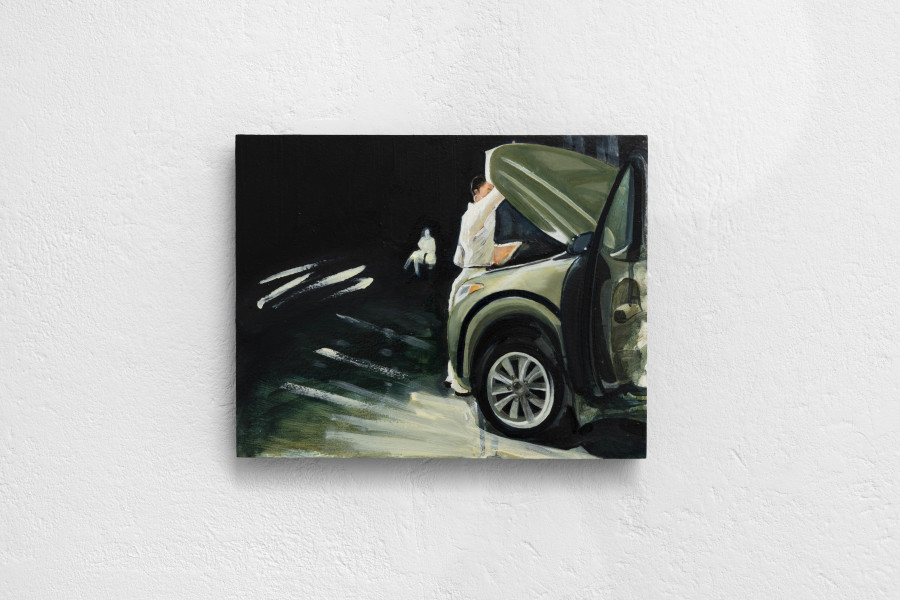 DonChristian Jones, Karen Watching Akua at The Shed 2021, 2024, Oil on wood, 28 × 35.5 × 4cm. Photo credits: marytwo