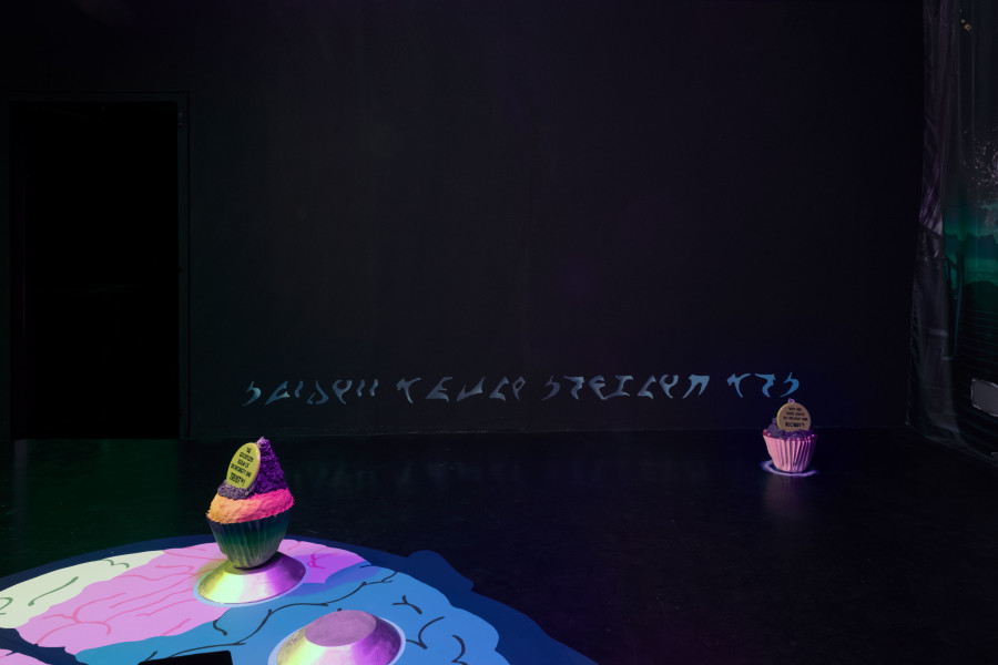 Ilaria Vinci, In my mind, in my head (kingdom), Metallic Paint, Dimensions Variable; Further and faster through your soul, Mixed media, Diameter 23 x 45 cm / Picture: Flavio Karrer / Courtesy: the Artist and Longtang