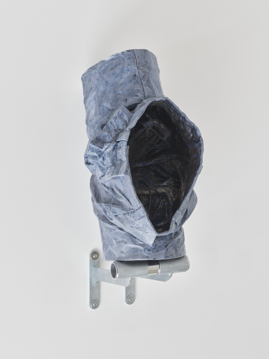 Christiane Blattmann, Fooling of the Fates, 2025, Barre holders, aluminum, encaustic on jesmonite, stucco plaster and canvas, 69 × 73 × 33 cm. Damien & The Love Guru, 2025. Courtesy of the artist and Damien & The Love Guru, Brussels/Zurich. Photography : Felix Jungo