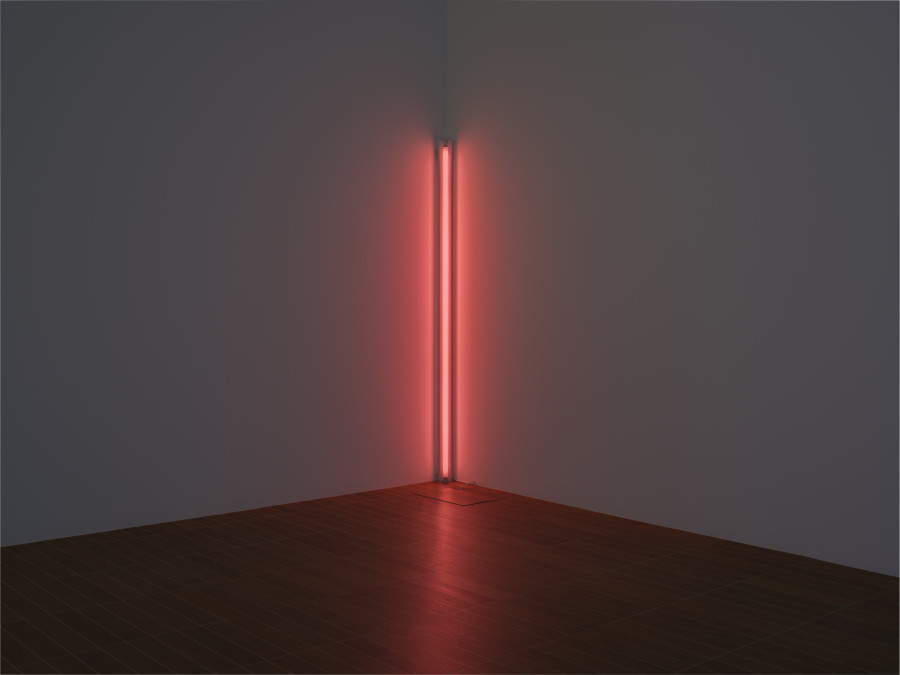 Dan Flavin, pink out of a corner (to Jasper Johns), 1963, pink fluorescent light. © Stephen Flavin / 2024, ProLitteris, Zurich. The Museum of Modern Art, New York, Gift of Philip Johnson. Photo Credit: Florian Holzherr