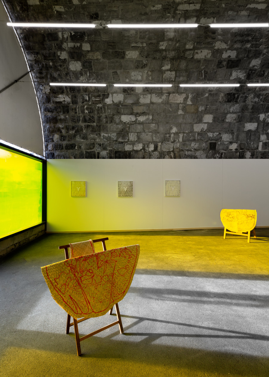 Exhibition view, Melanie Akeret, Luana Cardinaux, Sergio Rojas Chaves, Bad Posture, 2023.