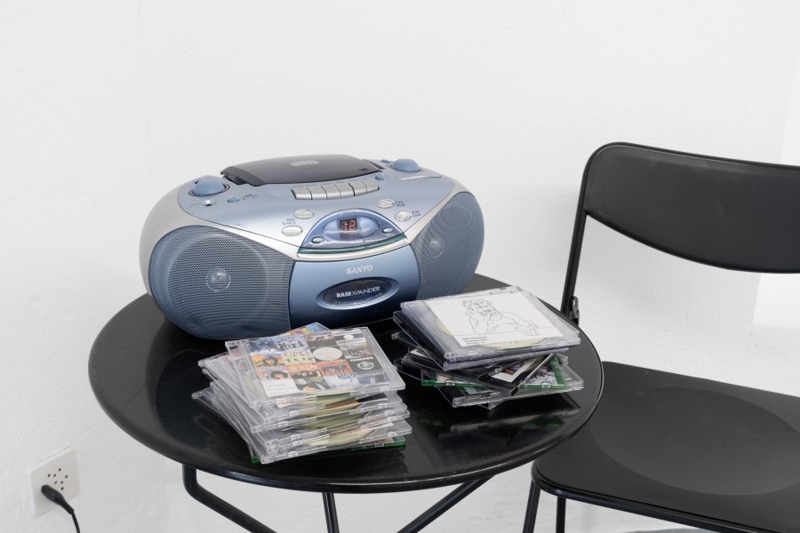 Dan Graham, Dan Graham’s Greatest Hits, Volume 1 - 21 + The Kinks, 2004–2022/2025, 22 compact discs and inkjet prints, Courtesy of The Dan Graham and Mieko Graham Foundation. Photo credits: marytwo