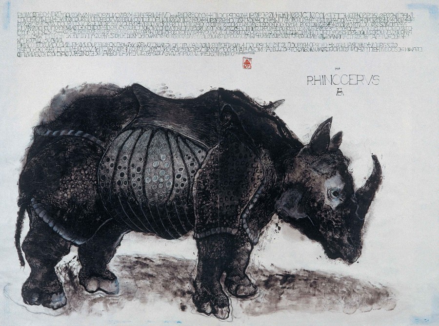 PAM Paolo Mazzuchelli, Rhinoceros, 1990-1991, Mixed media on paper, 150 x 200 cm. Private collection
