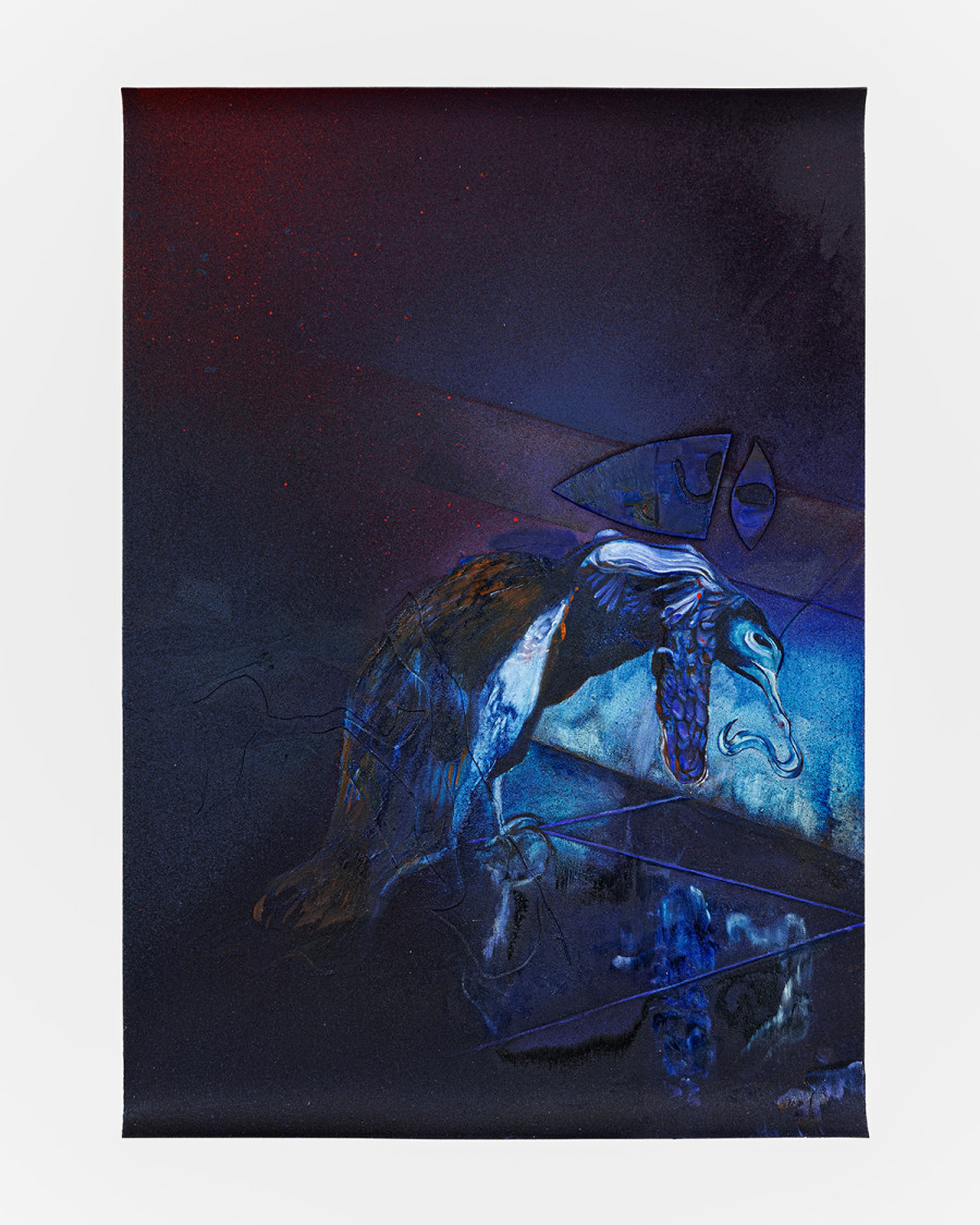 Exhibition view « Version Cue », Niels Trannois, Tough Rasca (lethal psy rituel), 2024-2025, laser-engraved oil on porcelain, 40x30 cm, CALM – Centre d’Art La Meute, Lausanne, Switzerland, 2025 / Photo: Théo Dufloo / Courtesy of the artist.