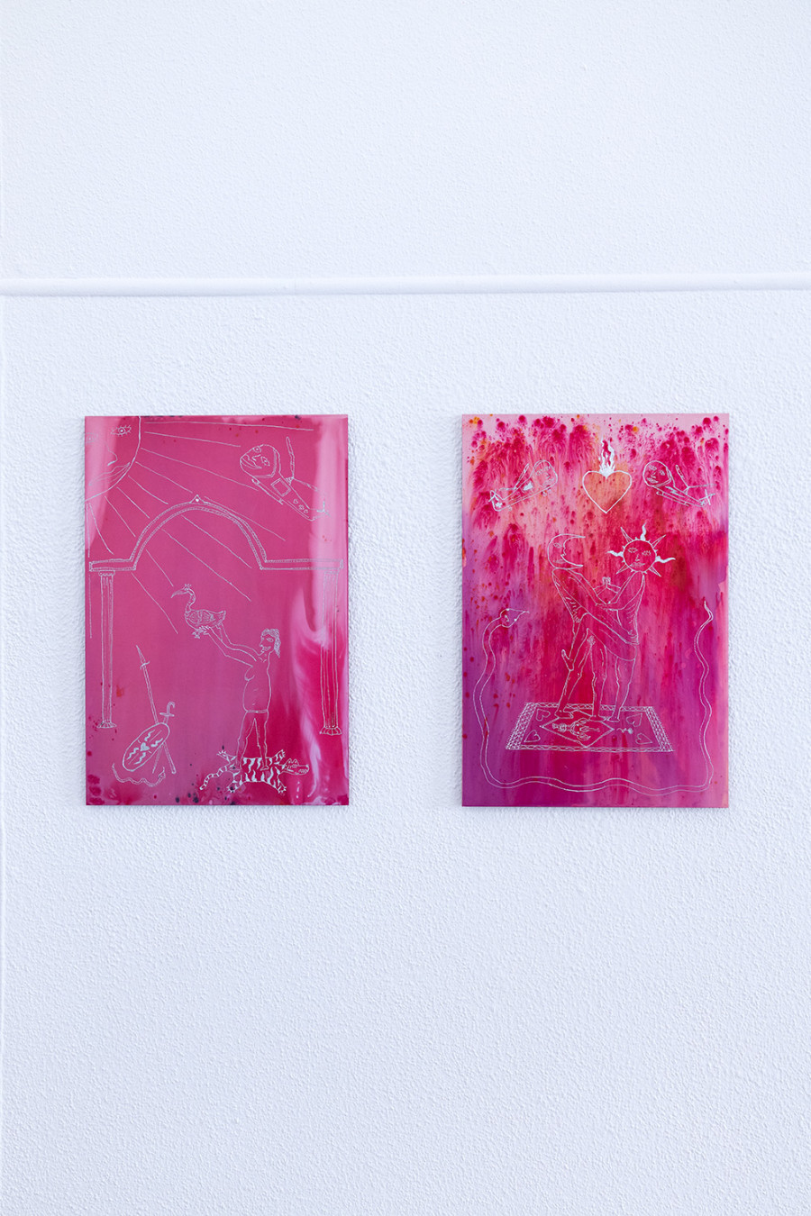 Installation view, Felix Stöckle, PINK HAWK DOWN, KRONE COURONNE, 2024. Credit © Jerlyn Heinzen