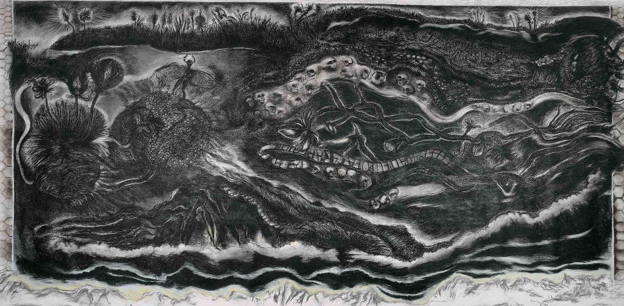 PAM Paolo Mazzuchelli, Lettera dall'Europa (per Chico Mendes), 1993, Mineral coal on paper, 209 x 496 cm. Photo credits: © Stefania Beretta