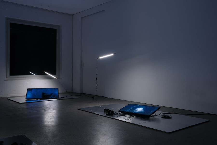 Exhibition view, a night of barely an hour and a half, Alex Ghandour & Juli Sando, Espace 3353, Geneva, 2025. Photo credit: asap slow