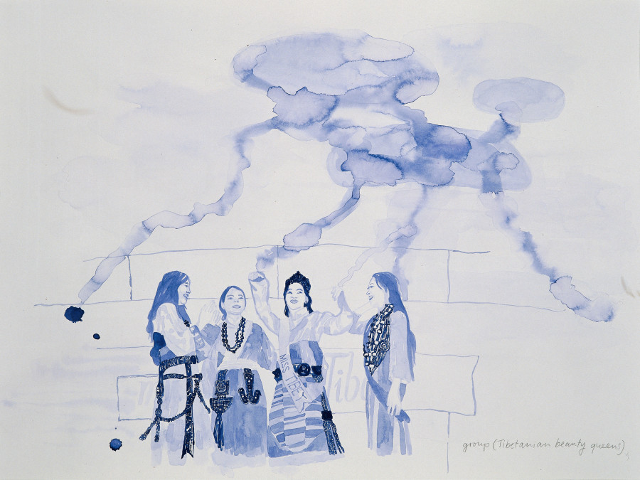 Claudia & Julia Müller, Groups and Spots (Tibetanian Beauty Queens), 2003. Acrylic on paper, 45 x 60 cm. Sammlung Baloise Group © Claudia & Julia Müller