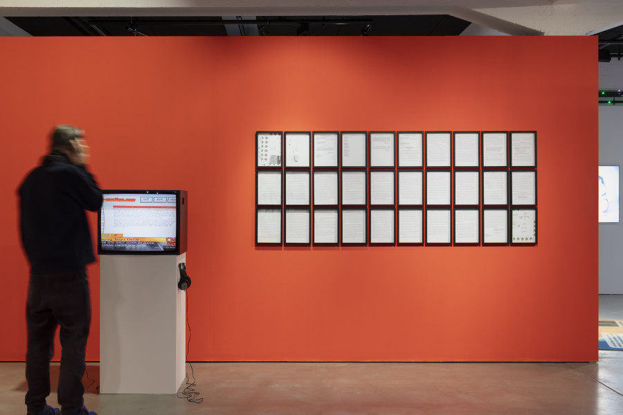 UBERMORGEN, Vote Auction, 2000, Exhibition view «UBERMORGEN, Johanna Müller, Giulia Essyad. Swiss Media Art – Pax Art Awards 2023», 2024, HEK, photo: Franz Wamhof
