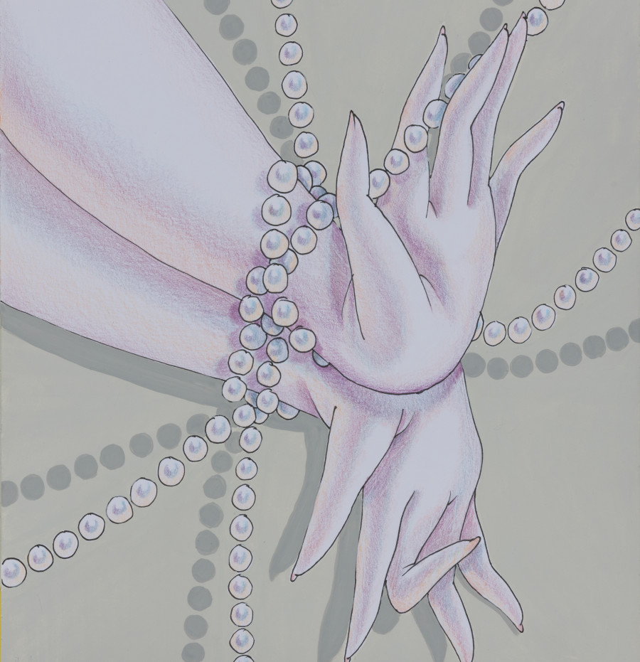Sarah Slappey, Pearl Cuffs, 2020. Colored pencil, pen and gouache on paper, 25.4 x 22.9 cm, 10 x 9 in. Photo Credit: Annik Wetter.