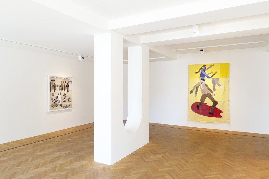 Installation shots of "Don't Fuck With Our Human" with works by Ali Banisadr, Kim Dingle, Christina Forrer, Xiao Guo Hui, Tahnee Lonsdale, Annie Morris exhibited at Galerie Fabian Lang, (17.09.2022-05.11.2022). Credit: Courtesy of the artists and Galerie Fabian Lang. Copyright: © Fabian Lang