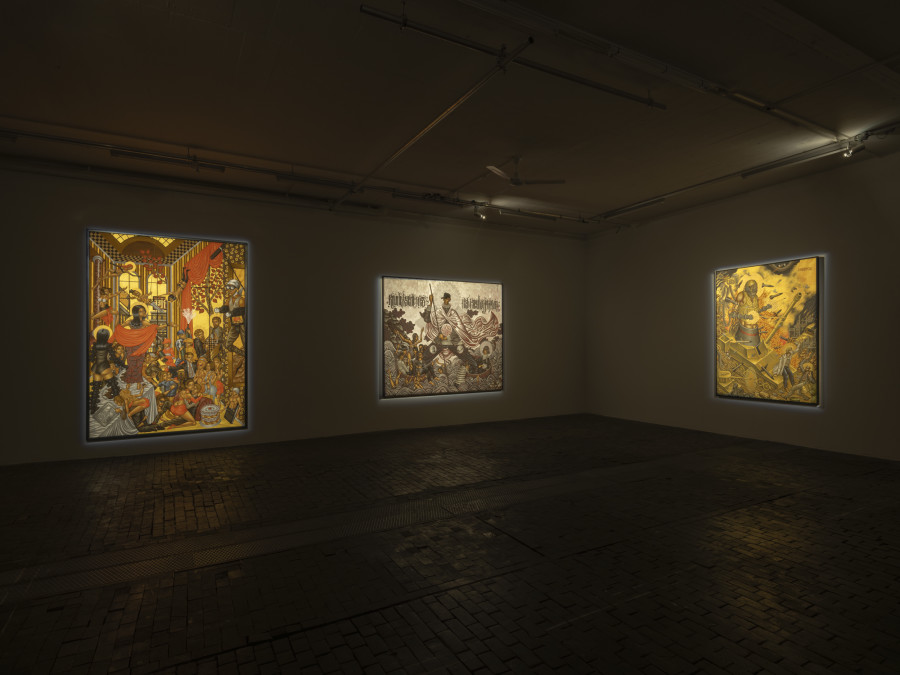 Exhibition view of Re/member Your House with the project the AfroGreeks by Døcumatism and a solo show by Menelaos Karamaghiolis at Centre d’Art Contemporain Genève (November 1st‒December 23, 2023). © Centre d’Art Contemporain Genève. Photo: Julien Gremaud