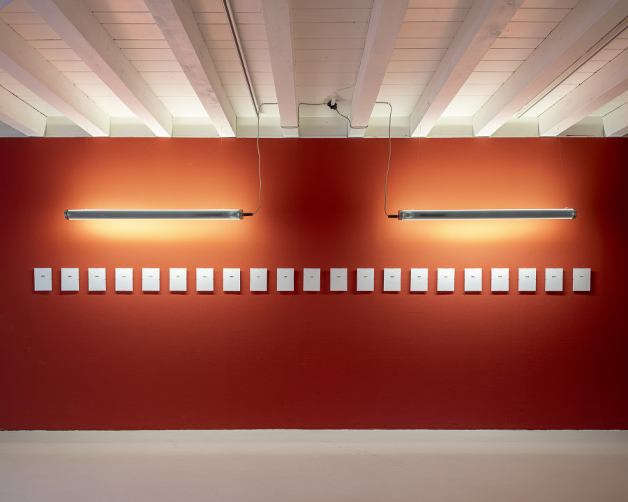 Jessica Decorvet, Paysage impossible, Exhibition view, 2026, Ferme de la Chapelle. © Photo by Dylan Perrenoud. Je savais qu’il y avait un problème avec la majesté, 2025, coloured pencils on paper.