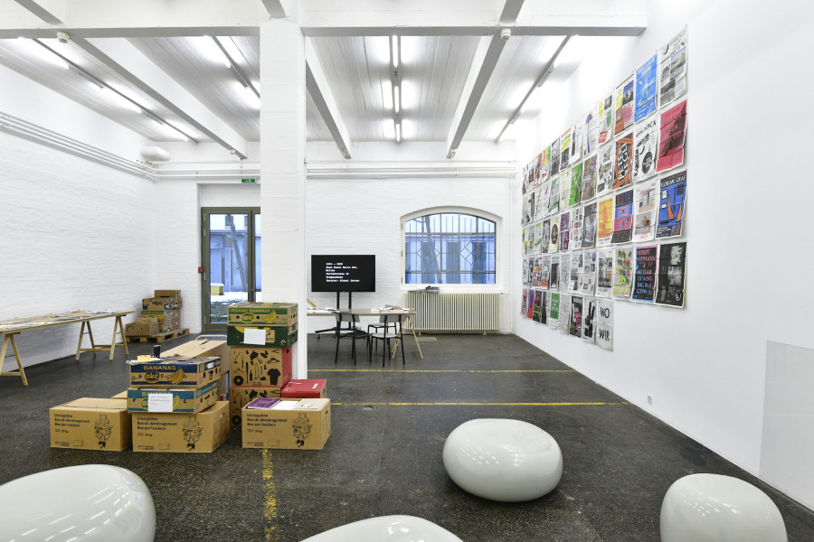 «WO WIR», exhibition view, 2020, archive of the Kunst Halle Sankt Gallen as a workspace. Photo: Kunst Halle Sankt Gallen, Sebastian Schaub