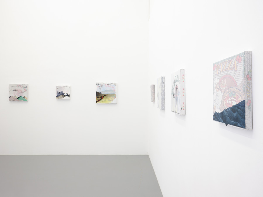 Urban Zellweger, Panorama (Pizzabox XXXI-XLIII), Installation view, 2022, CAN Centre d’Art Neuchâtel, Photo: S. Verdon